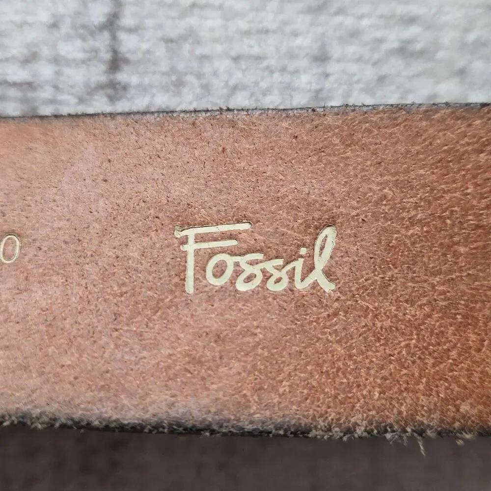 Vintage Fossil Silver Metallic Embossed Textured Genuine Leather Belt Womens L